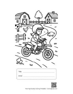 Thumbnail: Boy Riding Dirt Bike Through Farm Pasture Printable with Title and Artist Box