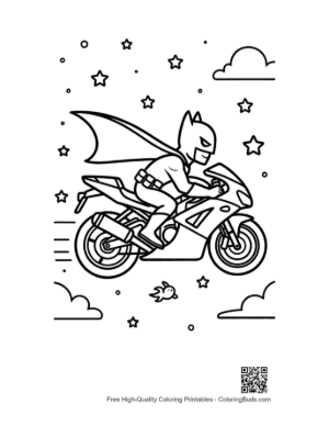Thumbnail: Cape Crusader Hero Racing on a Sport Bike Coloring Page Printable