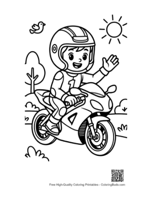 Thumbnail: Cool Kid Biker on a Fast Sport Bike Coloring Page Printable