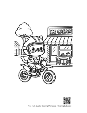 Thumbnail: Cute Kitty Riding Dirt Bike Near Ice Cream Shop Printable