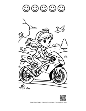 Thumbnail: Cute Sport Bike to Color Printable and 5 Happy Face Outline