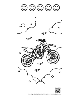 Thumbnail: Dirt Bike Silhouette Jumping Against Cloudy Sky Printable and 5 Happy Face Outline