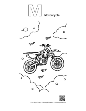 Thumbnail: Dirt Bike Silhouette Jumping Against Cloudy Sky Printable Outline Alphabet M Motorcycle