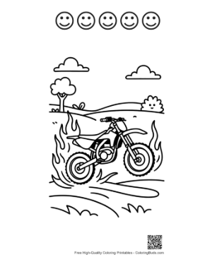 Thumbnail: Dirt Bike Speeding Through Muddy Rural Path Printable and 5 Happy Face Outline
