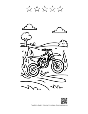 Thumbnail: Dirt Bike Speeding Through Muddy Rural Path Printable and 5 Star Outline