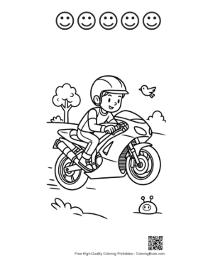 Thumbnail: Download Sport Bike for Kids Printable and 5 Happy Face Outline