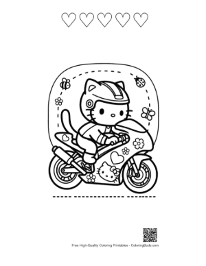 Thumbnail: Easy Sport Bike to Color Printable and 5 Heart Outline