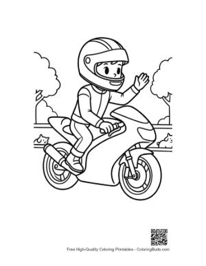 Thumbnail: Happy Boy Waving While Riding Sport Bike Coloring Page Printable