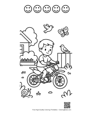 Thumbnail: Kid Enjoying Dirt Bike Ride in Backyard Printable and 5 Happy Face Outline