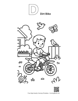 Thumbnail: Kid Enjoying Dirt Bike Ride in Backyard Printable Outline Alphabet D Dirt Bike