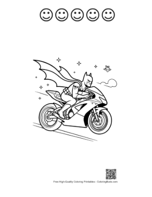 Thumbnail: Masked Hero Performing Sport Bike Jump Coloring Page Printable and 5 Happy Face Outline