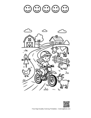Thumbnail: Mini Dirt Bike Rider Navigating Farm Trail Printable and 5 Happy Face Outline