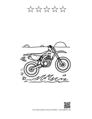 Thumbnail: Stunt Rider Balancing Dirt Bike on Rear Wheel Printable and 5 Star Outline