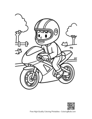 Thumbnail: Young Boy Driving a Modern Sport Motorcycle Coloring Page Printable