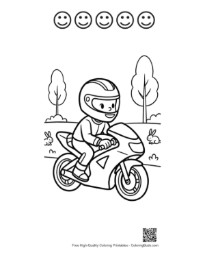 Thumbnail: Young Boy Racing on a Sport Motorcycle Coloring Sheet Printable and 5 Happy Face Outline