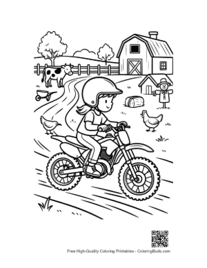 Thumbnail: Young Rider Speeding Past Farmhouse and Silo Printable