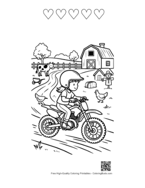 Thumbnail: Young Rider Speeding Past Farmhouse and Silo Printable and 5 Heart Outline