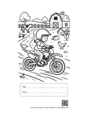 Thumbnail: Young Rider Speeding Past Farmhouse and Silo Printable with Title and Artist Box