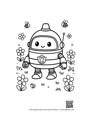 Thumbnail: Cheerful Police Car Character in Summer Garden Printable