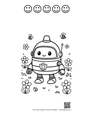 Thumbnail: Cheerful Police Car Character in Summer Garden Printable and 5 Happy Face Outline