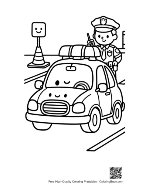 Thumbnail: Cute Cartoon Police Car Driving on Road Printable