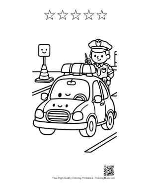 Thumbnail: Cute Cartoon Police Car Driving on Road Printable and 5 Star Outline