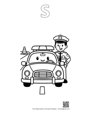Thumbnail: Cute Police Cruiser Coloring Sheet Printable Outline Alphabet S