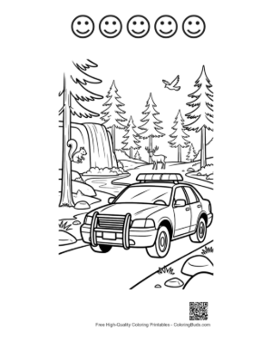 Thumbnail: Easy Police Cruiser Coloring Sheet Printable and 5 Happy Face Outline