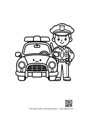 Thumbnail: Law Enforcement Officer Next to Police Vehicle Printable