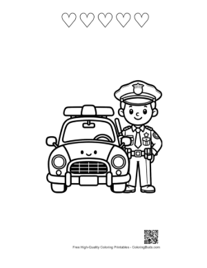Thumbnail: Law Enforcement Officer Next to Police Vehicle Printable and 5 Heart Outline