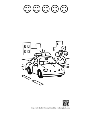 Thumbnail: Law Enforcement Vehicle Driving Through Downtown Printable and 5 Happy Face Outline