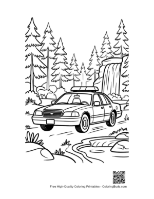 Thumbnail: Patrol Car on Dusty Road Through the Woods Printable