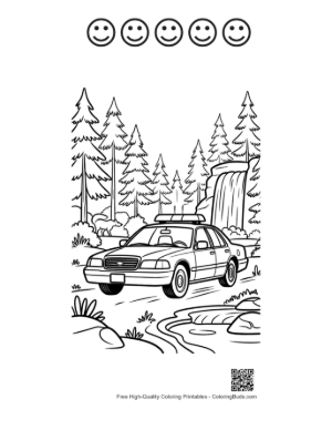 Thumbnail: Patrol Car on Dusty Road Through the Woods Printable and 5 Happy Face Outline
