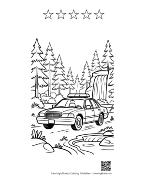 Thumbnail: Patrol Car on Dusty Road Through the Woods Printable and 5 Star Outline