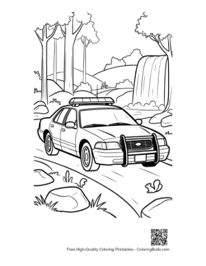 Thumbnail: Police Car Driving Past Forest Waterfall Printable
