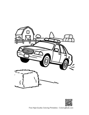 Thumbnail: Police Car Speeding Past Country Farmhouse Printable