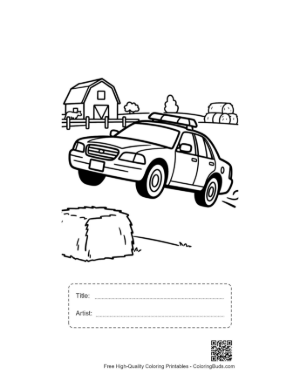 Thumbnail: Police Car Speeding Past Country Farmhouse Printable with Title and Artist Box