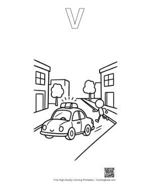 Thumbnail: Police Cruiser Patrolling Busy City Street Printable Outline Alphabet V