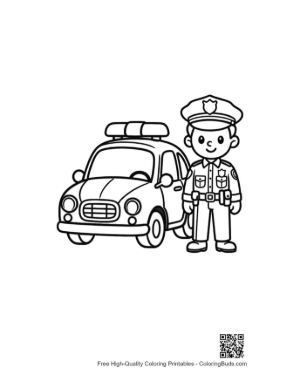 Thumbnail: Police Officer Posing with Service Cruiser Printable
