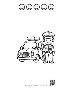 Thumbnail: Police Officer Posing with Service Cruiser Printable and 5 Happy Face Outline