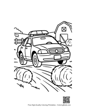 Thumbnail: Police Patrol Car Driving Past Farm Hay Bales Printable