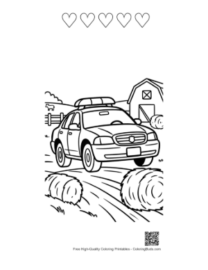 Thumbnail: Police Patrol Car Driving Past Farm Hay Bales Printable and 5 Heart Outline