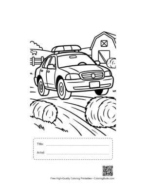Thumbnail: Police Patrol Car Driving Past Farm Hay Bales Printable with Title and Artist Box
