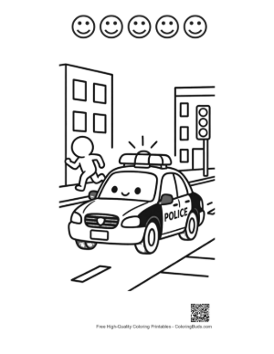 Thumbnail: Police Patrol Car on Duty in Urban Area Printable and 5 Happy Face Outline