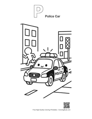 Thumbnail: Police Patrol Car on Duty in Urban Area Printable Outline Alphabet P Police Car