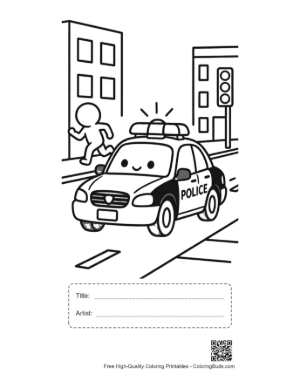 Thumbnail: Police Patrol Car on Duty in Urban Area Printable with Title and Artist Box