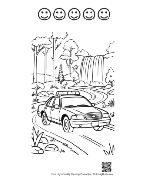 Thumbnail: Police Patrol Cruiser in Autumn Forest Printable and 5 Happy Face Outline