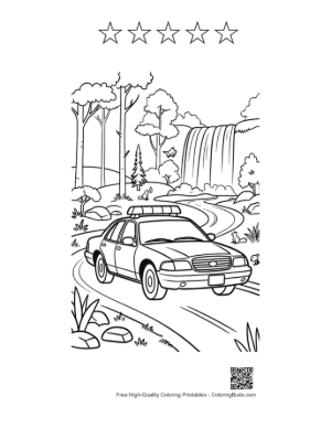 Thumbnail: Police Patrol Cruiser in Autumn Forest Printable and 5 Star Outline
