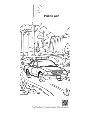 Thumbnail: Police Patrol Cruiser in Autumn Forest Printable Outline Alphabet P Police Car