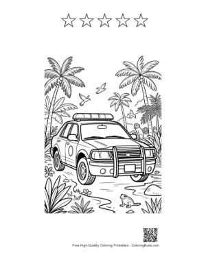 Thumbnail: Police SUV Patrolling Near Jungle Palms Printable and 5 Star Outline